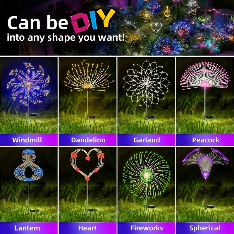 Solar Firework Lights DIY Copper Wire 4-Pack – 240 LED, IP65 Waterproof, 8 Modes, Flexible Shape Design for Garden, Lawn, Patio & Pathway | Christmas, Halloween & Thanksgiving Decor