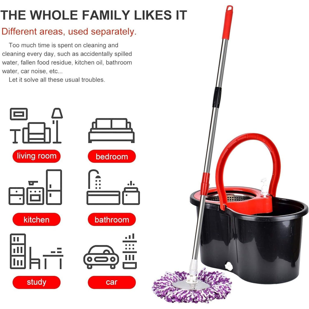 360° Spin Mop and Bucket Set with Wringer - Stainless Steel Handle, Microfiber Refills, Spinning Floor Cleaning System for Hardwood, Tile & Laminate