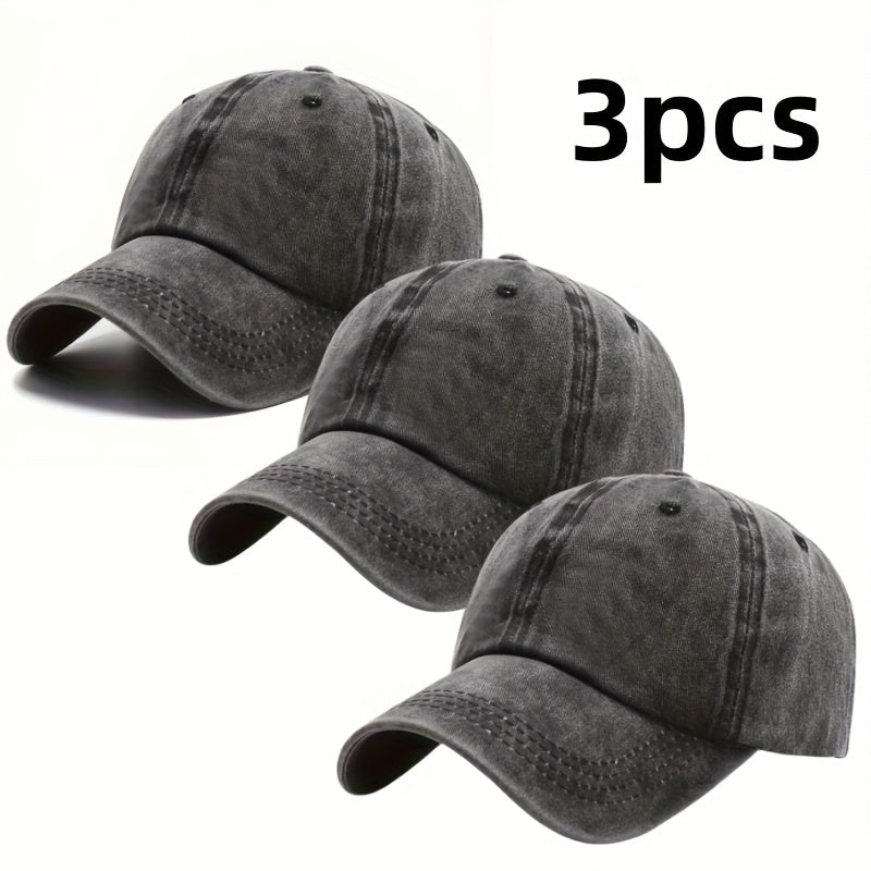 Dad Hat 3-Pack Retro Washed Baseball Cap – Adjustable Buckle Unisex Casual Sports Hat for Men & Women, Neutral Colors, One Size Fits Most