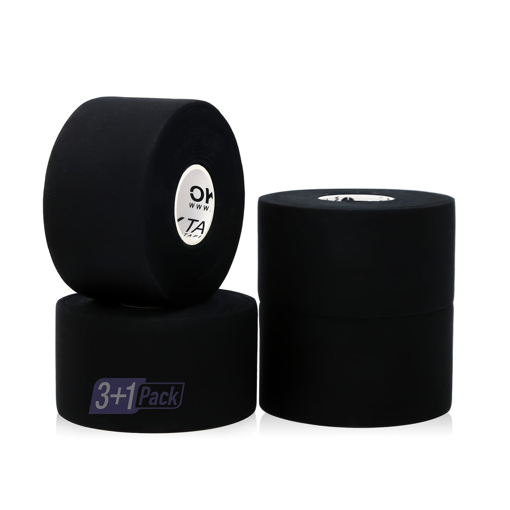 Athletic Sports Tape 4 Rolls 45ft Each – High-Adhesion Finger Ankle Wrist Joint Support Tape for Athletes Trainers Baseball Bat Grip Hockey Stick Wrap Basketball Football Volleyball Martial Arts Gym Weightlifting Black White Dark Blue