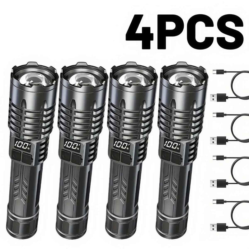 Rechargeable LED Flashlight 4 Pack High Lumens Zoomable Tactical Flashlights for Camping Hiking Emergency Outdoor