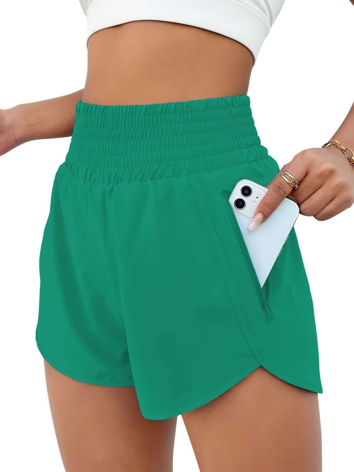 Women's High-Waisted Running Shorts with Pockets – Quick-Dry Elastic Workout Gym Shorts, No Transparency, Slant Pockets, 7 Colors, Sizes S-XXL for Running Yoga Hiking Gym