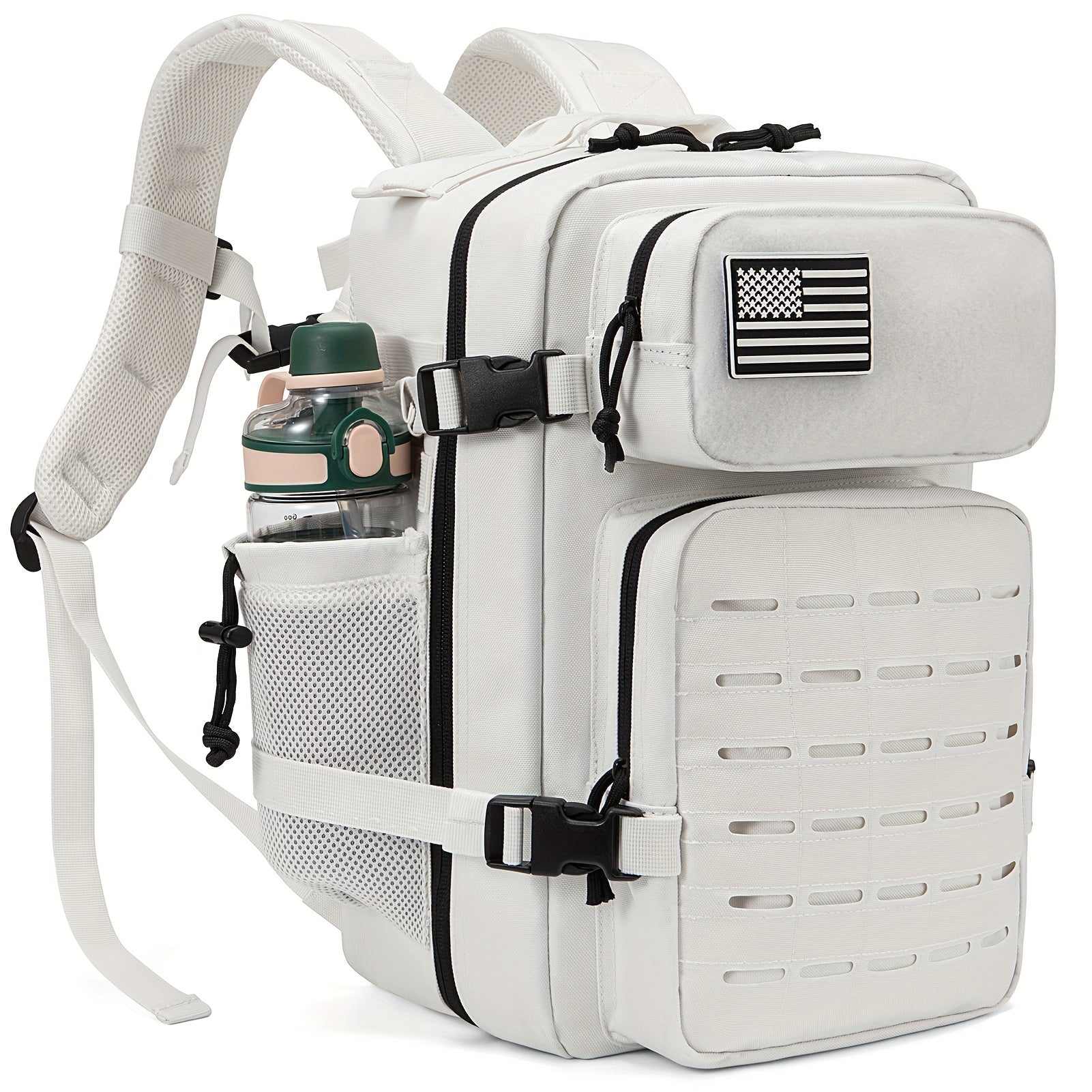 Tactical MOLLE Backpack 6.6 Gal – 180° Flat Open Hiking Camping Daypack with Laptop Compartment & Dual Cup Holders, Heavy-Duty Gym Sports Travel Bag | 9 Colors