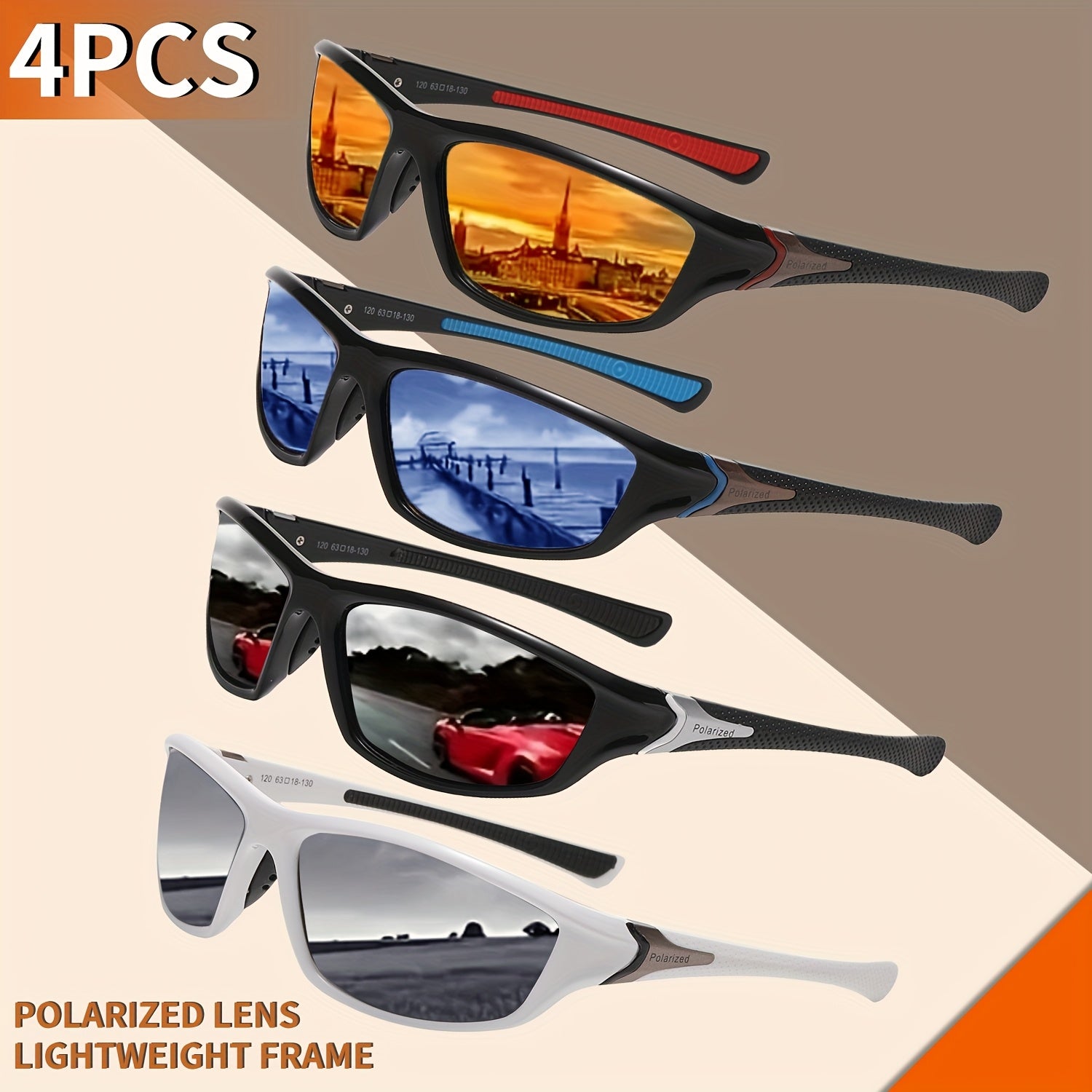 Polarized Sports Sunglasses 4 Pairs UV Protection Full Frame Outdoor Glasses for Men Women Cycling Running Fishing Rock Climbing Hiking Travel Leisure