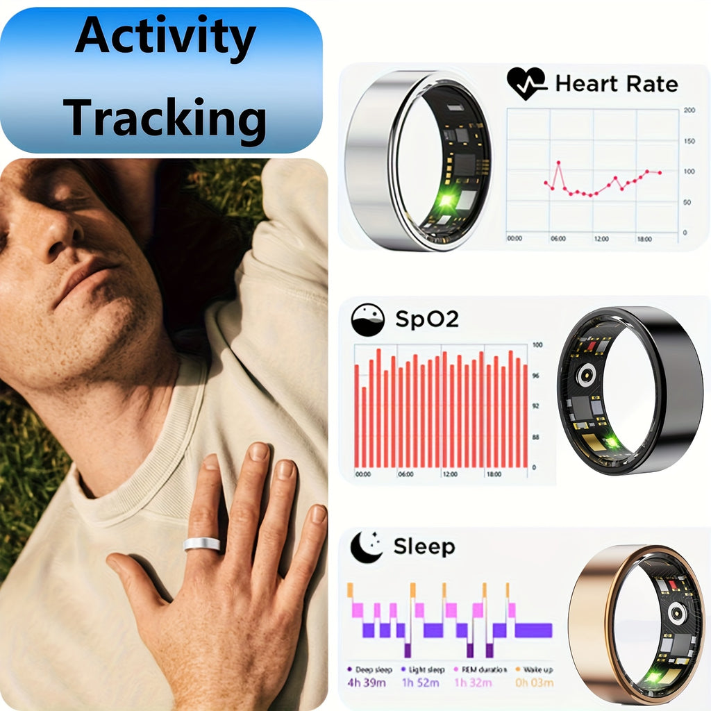 Smart Health Ring with Sleep Tracking – Wearable Fitness Ring with Pedometer, Calories, Distance & HRV Monitoring, Bluetooth 5.3, Waterproof, Compatible with iPhone & Android, Sizes #7-#13
