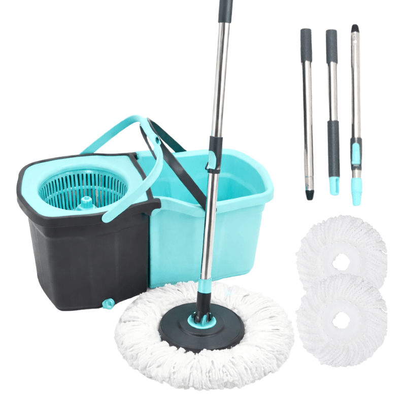 360° Spin Mop and Bucket Set with Wringer - Stainless Steel Handle, Microfiber Refills, Spinning Floor Cleaning System for Hardwood, Tile & Laminate