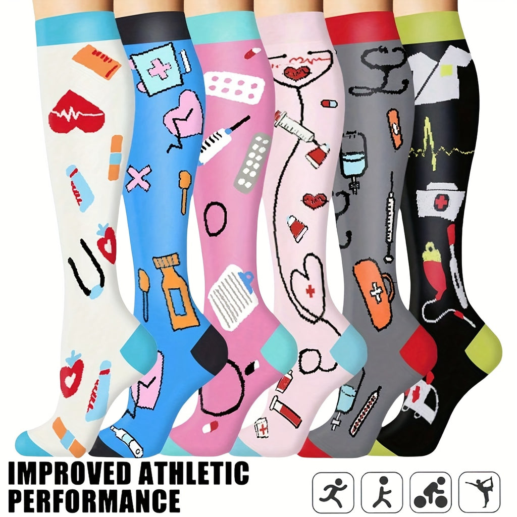 Compression Sports Socks 6 Pairs for Men Women – Lightweight Mid-Calf Athletic Running Socks Cycling Hiking Soccer Travel Breathable Moisture Wicking Performance Socks S/M L/XL