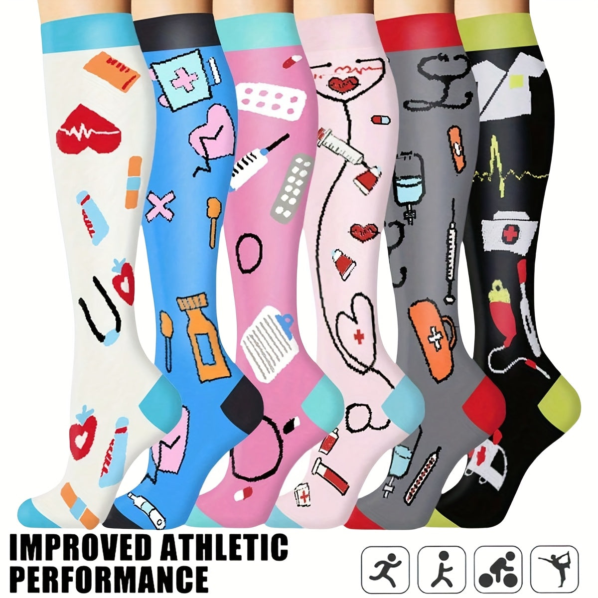 Compression Sports Socks 6 Pairs for Men Women – Lightweight Mid-Calf Athletic Running Socks Cycling Hiking Soccer Travel Breathable Moisture Wicking Performance Socks S/M L/XL