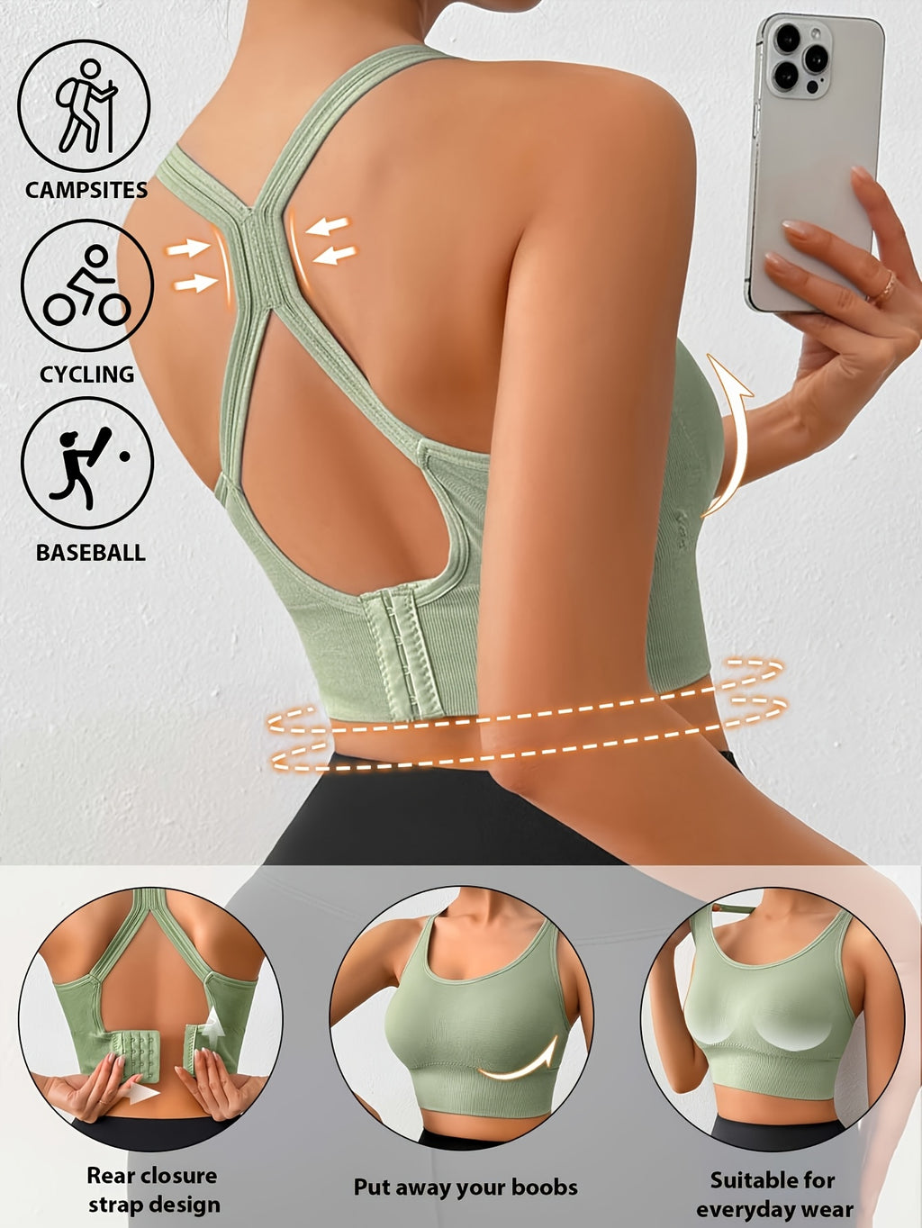 Women's Posture Corrector Racerback Sports Bra – Wireless Push Up Back Support Bra, Breathable Seamless Activewear for Yoga, Gym & Daily Wear M-XXL