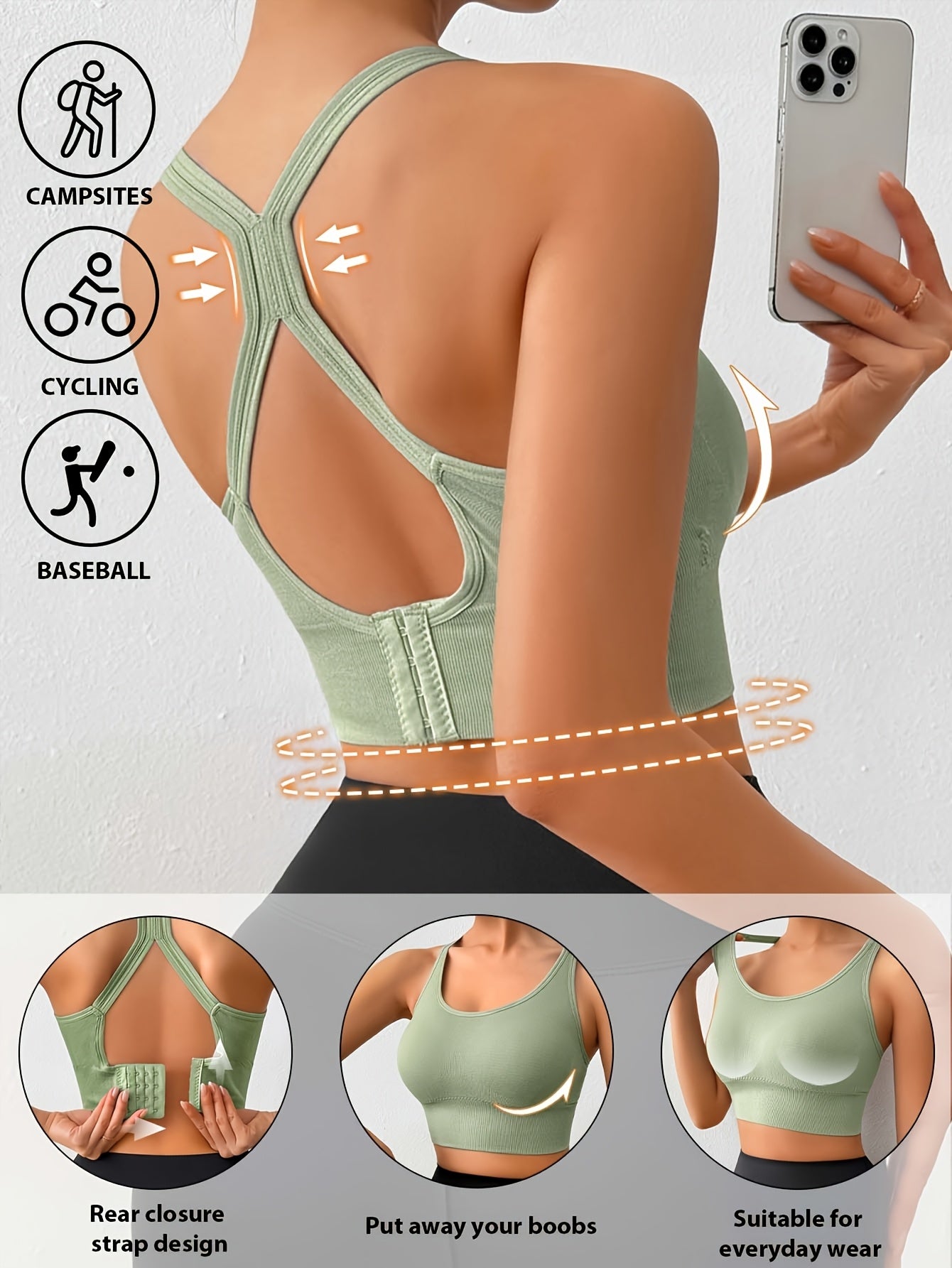 Women's Posture Corrector Racerback Sports Bra – Wireless Push Up Back Support Bra, Breathable Seamless Activewear for Yoga, Gym & Daily Wear M-XXL