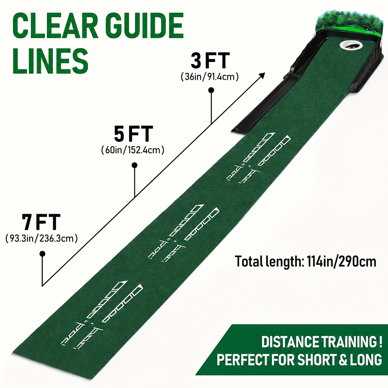 Golf Putting Mat with Automatic Ball Return System – 3/5/7ft Professional Putting Green, Ball Collector & Putting Tracks | Indoor & Outdoor Golf Training Aid for Skill Improvement
