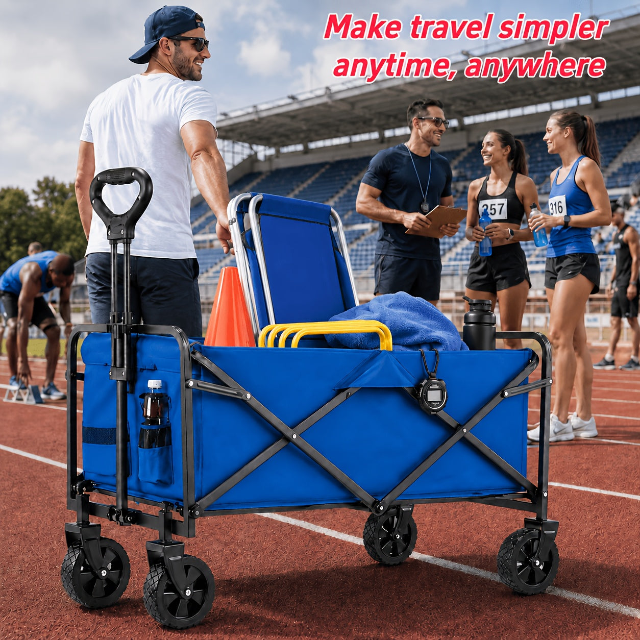 Heavy-Duty All-Terrain Folding Wagon Cart - 220/330/450LBS Capacity, Iron Frame & 800D Oxford Fabric, No Assembly Required for Camping, Beach, Garden & Sports (3 Colors)