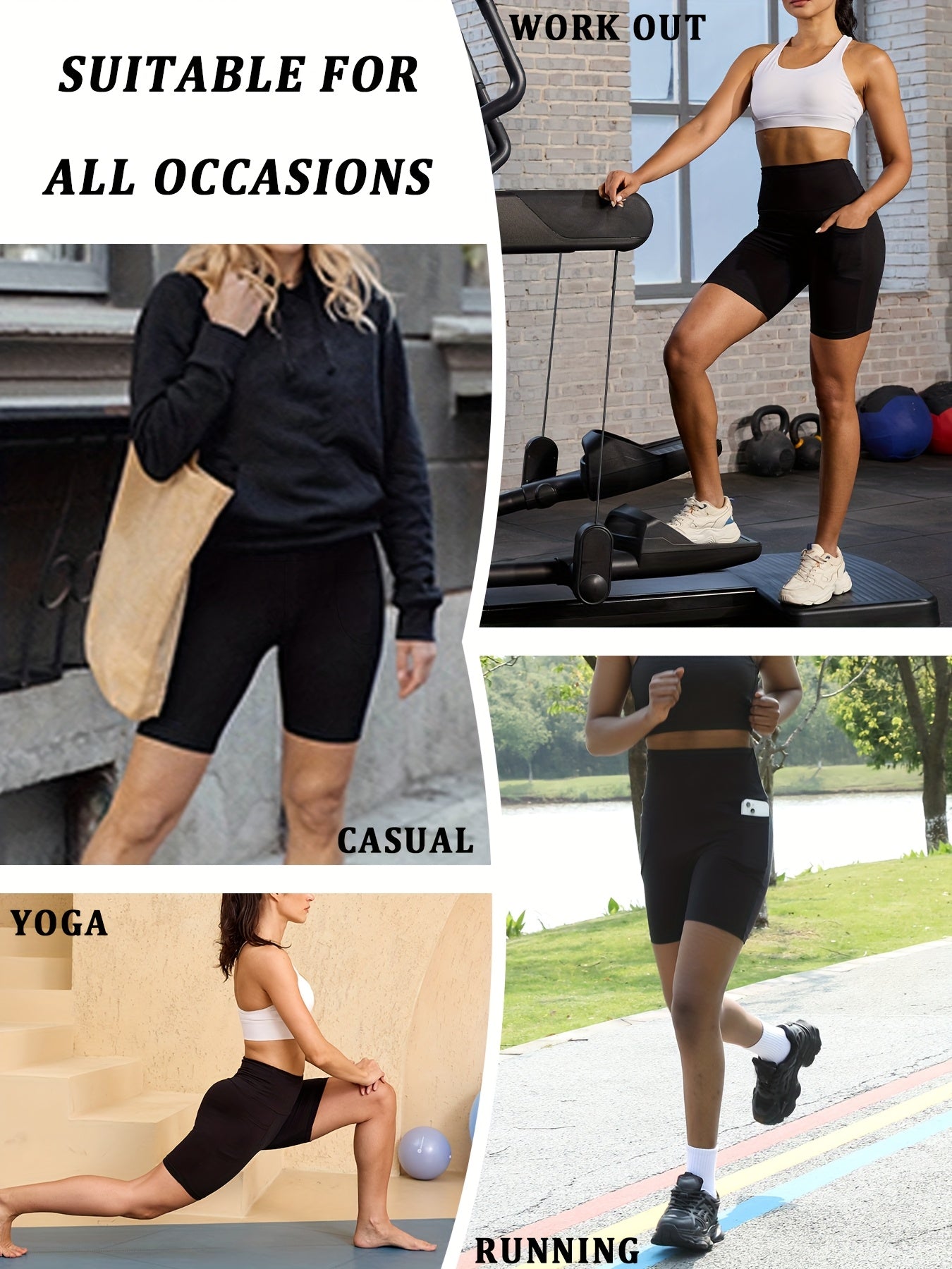 Women's Biker Shorts with Pockets 5 Pack - High Waist Tummy Control No See-Through Workout Shorts, 6" Inseam, Super Soft Stretchy Athletic Shorts for Running Yoga Gym Training, XS-XXL