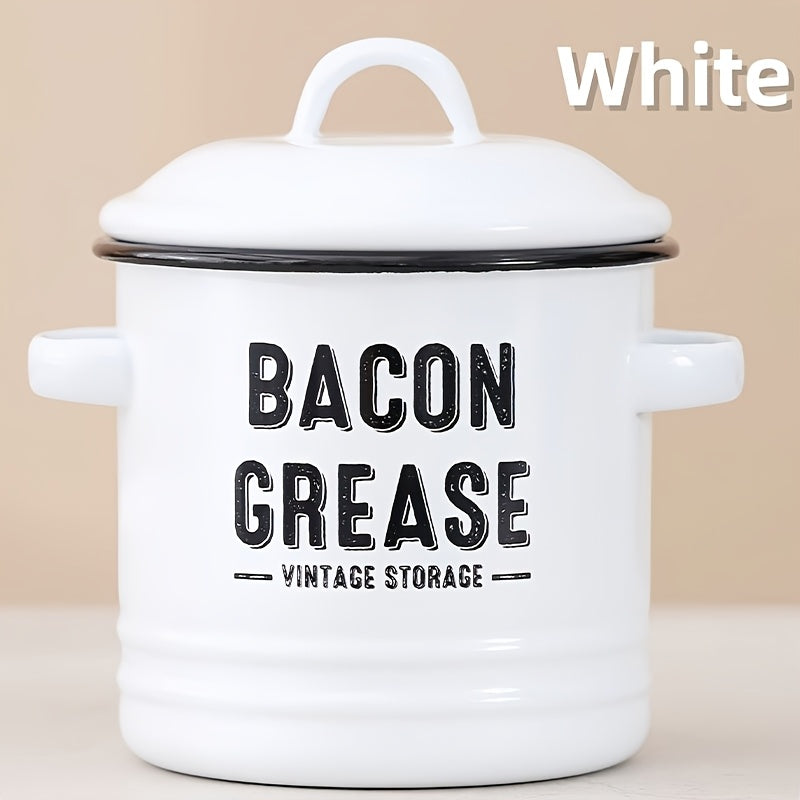Enamel Oil Can with Filter Large Capacity Grease Storage Container - Bacon Fat Can for Camping & Kitchen - Heat-Resistant Condiment Oil Bottle for Outdoor Cooking - Handmade Camping Kitchenware Gift