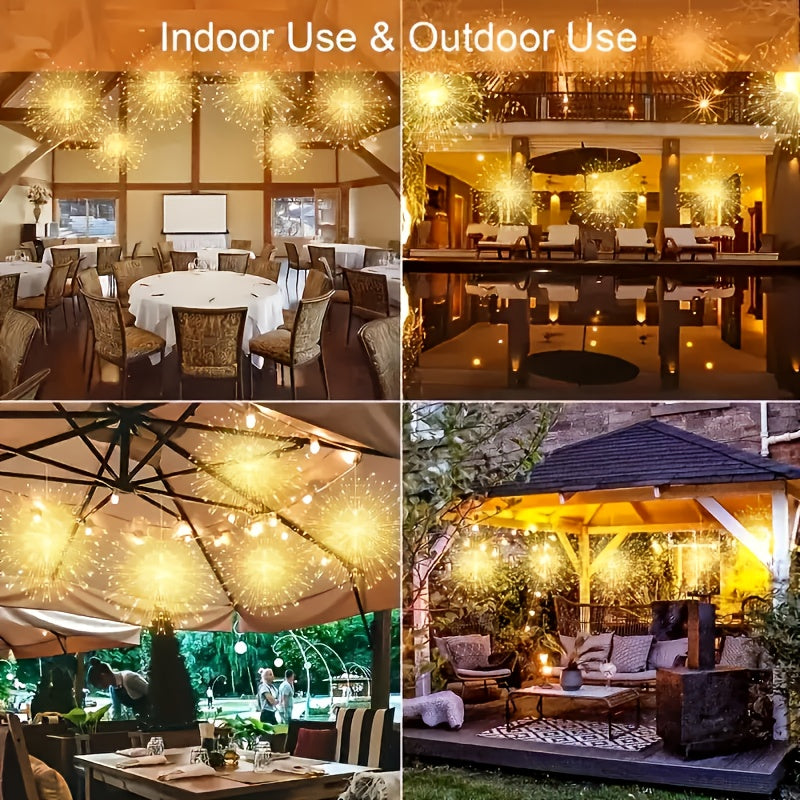 Solar Firework Lights Outdoor 240/360/450 LED Starburst Sphere Hanging Lights - IP65 Waterproof 8 Modes Copper Wire Fairy Lights - Garden Patio Tree Umbrella Tent Decoration Warm White Multicolor