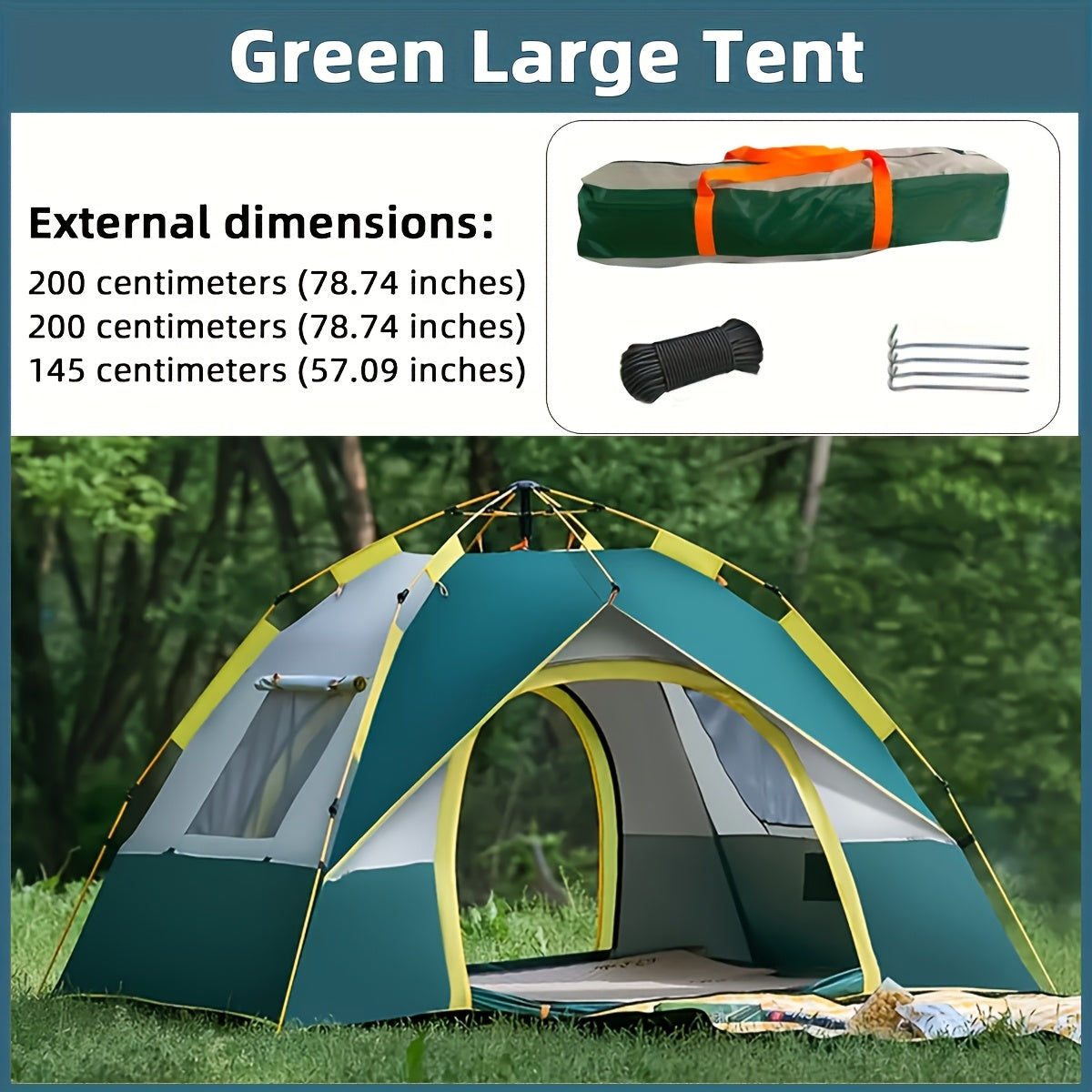 Pop Up Camping Tent 4 Person Automatic Instant Setup UV Protection Insect Net Sunshade Waterproof Family Tent for Beach Park Outdoor Camping Hiking Adventures