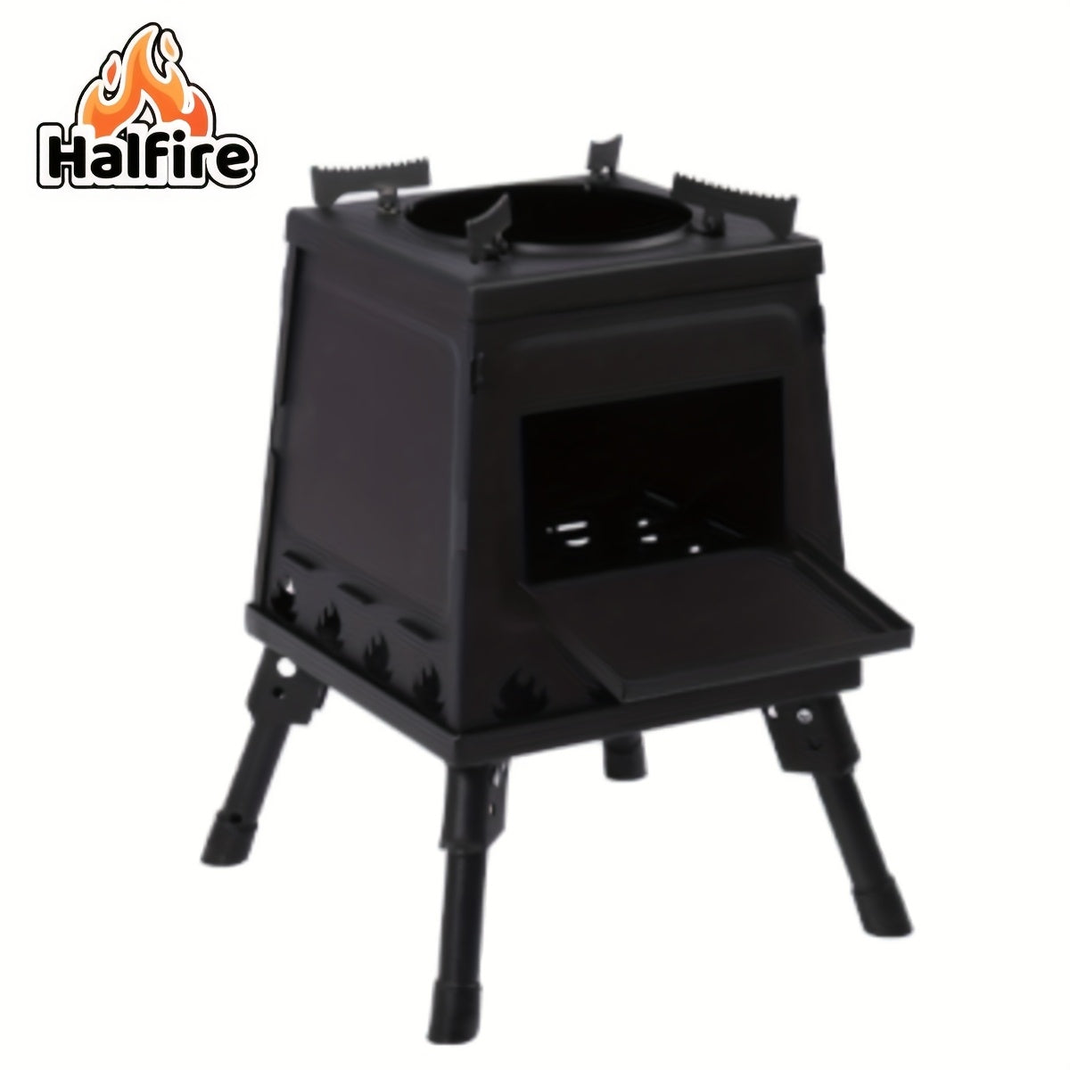 Portable Wood Burning Camp Stove – Heavy-Duty Iron Campfire Stove with Sturdy Legs & Air Vents for Hiking, Backpacking, BBQ, Picnic & Travel, No Electricity Needed