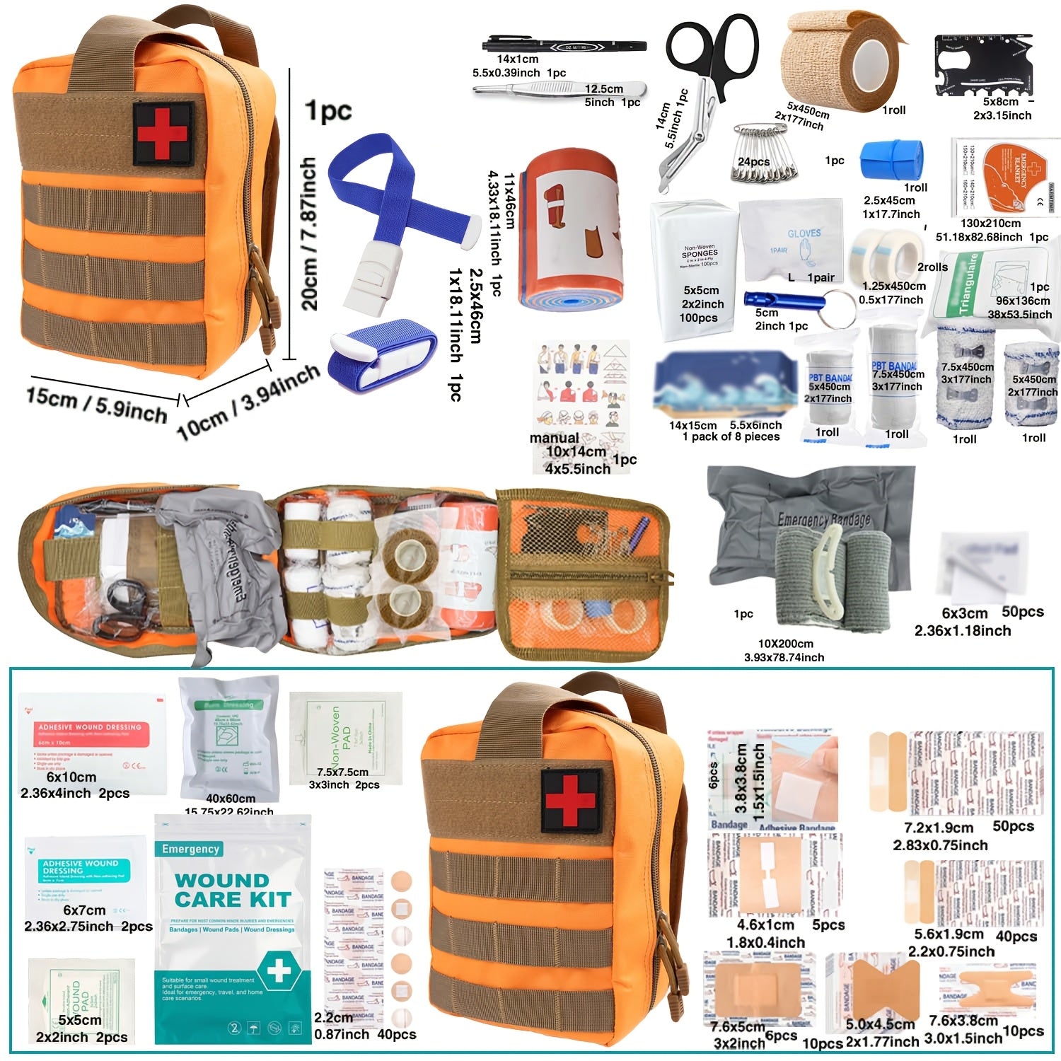 IFAK Tactical First Aid Kit Bag with Tourniquet Scissors Whistle – Portable Emergency Survival Kit for Hiking Camping Hunting Car Outdoor Adventures