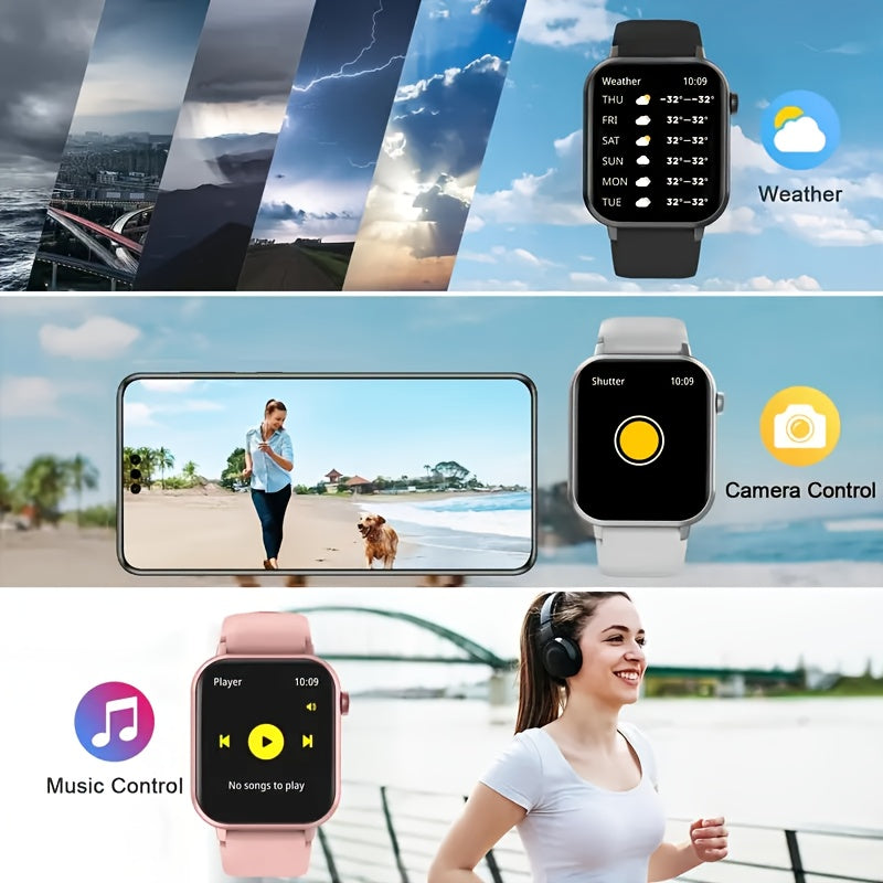 Smart Watch Men Women 1.83 Inch Full Touch Screen Wireless Calls Pedometer Fitness Tracker IP68 Waterproof iPhone Android Black Pink Silver