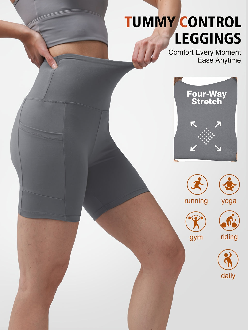Women's High Waisted Yoga Shorts Butt Lifting Tummy Control, 88% Polyester Stretch Workout Shorts for Running Cycling Fitness, Casual Athletic Shorts Sizes S-XXL Black Dark Gray