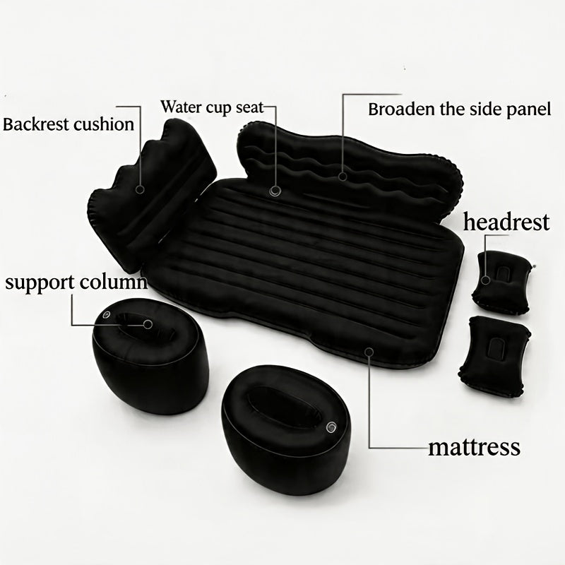 Car Inflatable Bed Air Mattress for SUV Sedan – Portable Foldable Flocked Rear Seat Sleeping Mat for Camping Picnic Road Trip, Includes Air Pump, Black Beige Pink Grey