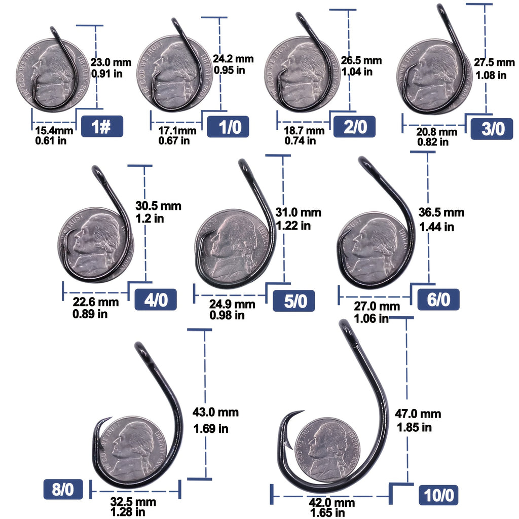 Circle Hooks for Fishing 50 Pack – High Carbon Steel Wide Gap Non-Offset Bait Hooks for Catfish, Bass, Salmon, Trout, Saltwater & Freshwater, Sizes 1# to 6/0#, Catch & Release Friendly