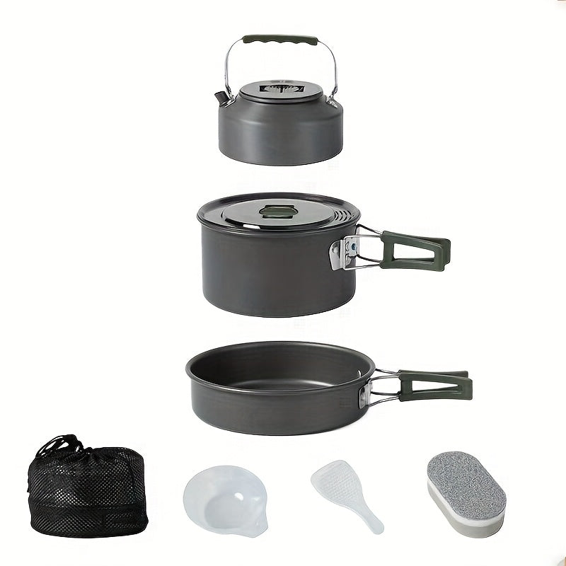 Camping Cookware Set Aluminum Alloy Folding Portable Cooking Kit for 2-3 People with Kettle Stackable Foldable Pots Pans for Outdoor Camping Hiking Backpacking Picnic
