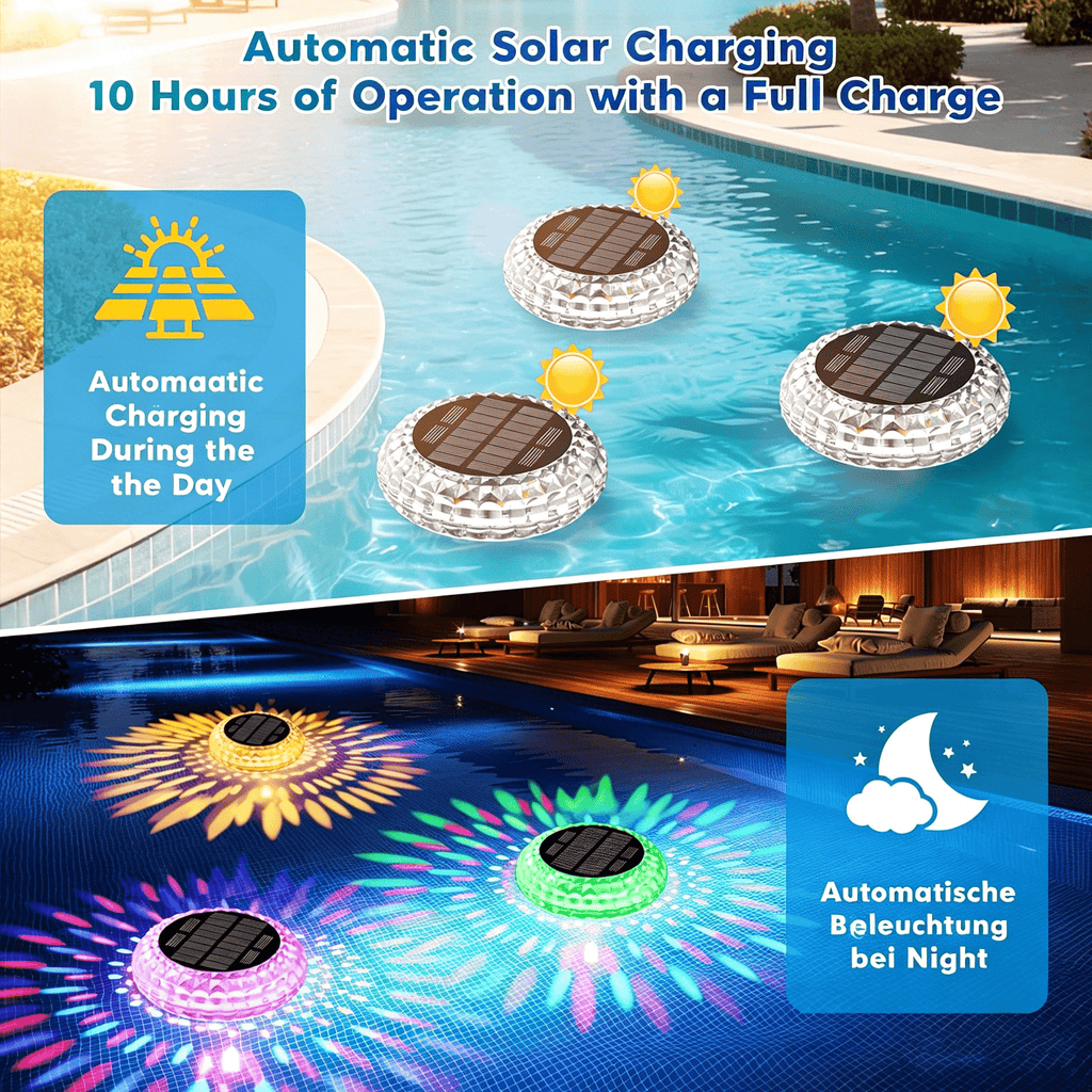 Solar Floating Pool Lights 2 Pack IP67 Waterproof, 7 Color Changing LED Underwater Light 2 Modes for Inground Above Ground Pool Hot Tub, Solar Powered Pool Decoration Night Light