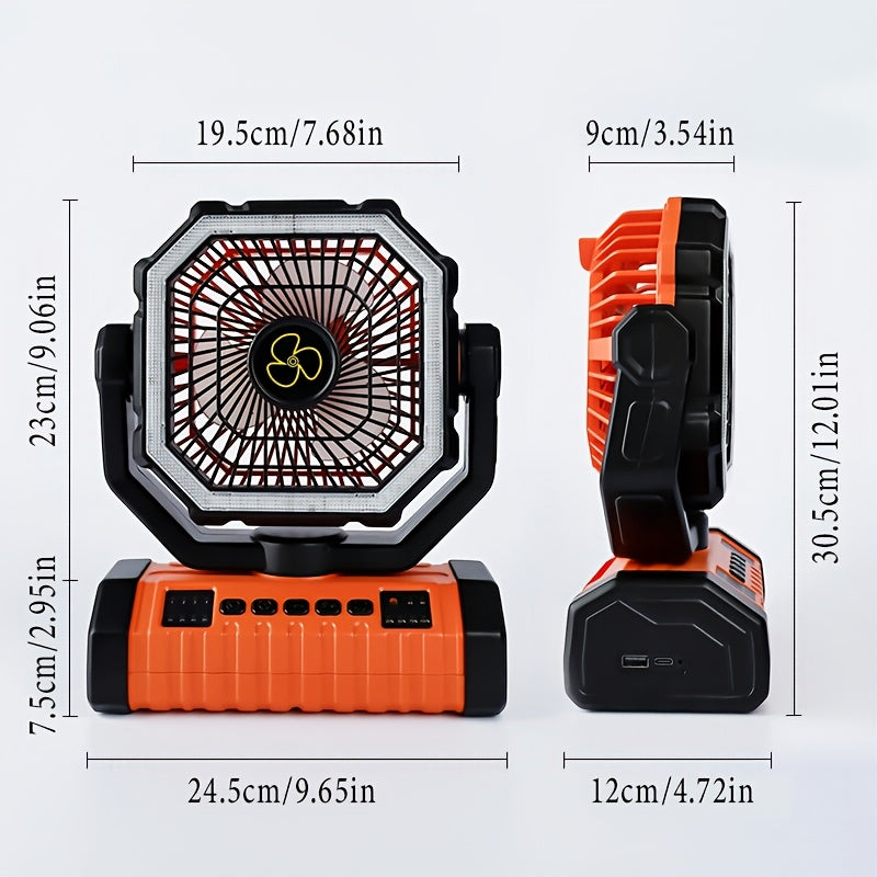 20000mAh Portable Camping Fan with LED Light USB Rechargeable – Battery Powered Tent Fan for Outdoor Hiking Fishing Travel