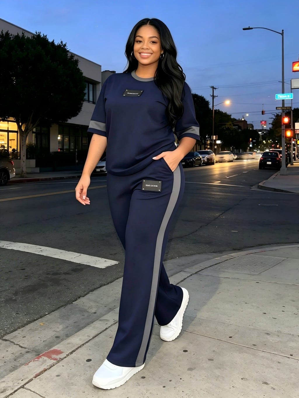 Women's Two-Piece Casual Set Long Sleeve Crew Neck Top Wide Leg Pants Stretchy Soft Loungewear Tracksuit Spring Summer Workout Commute Outfit S-XXL Multi-Color