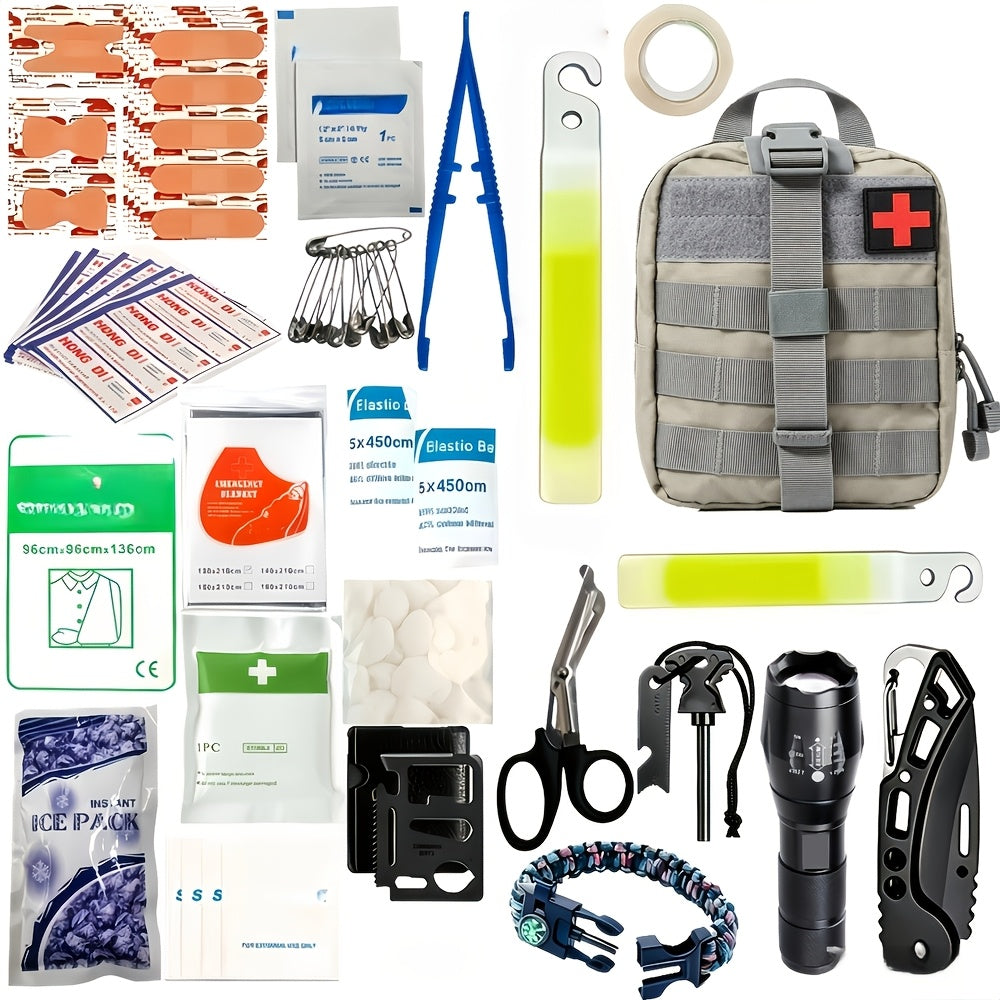 258-Piece First Aid Kit Survival Gear with EVA Hard Case – Car, Family, Travel, Camping, Hiking, Sports, Office & Boat Emergency Kit, Tactical Backpack Ready
