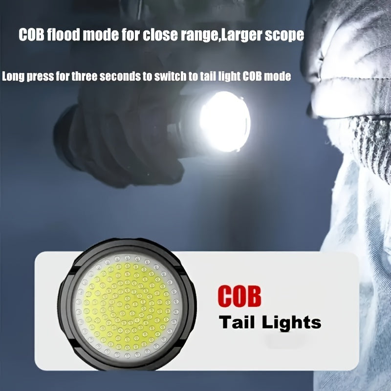 Super Bright COB Flashlight USB Rechargeable with Power Bank – 5 Modes Zoomable Handheld Torch, COB Tail Light, Extra-Large for Camping Hiking Emergency Outdoor Adventures