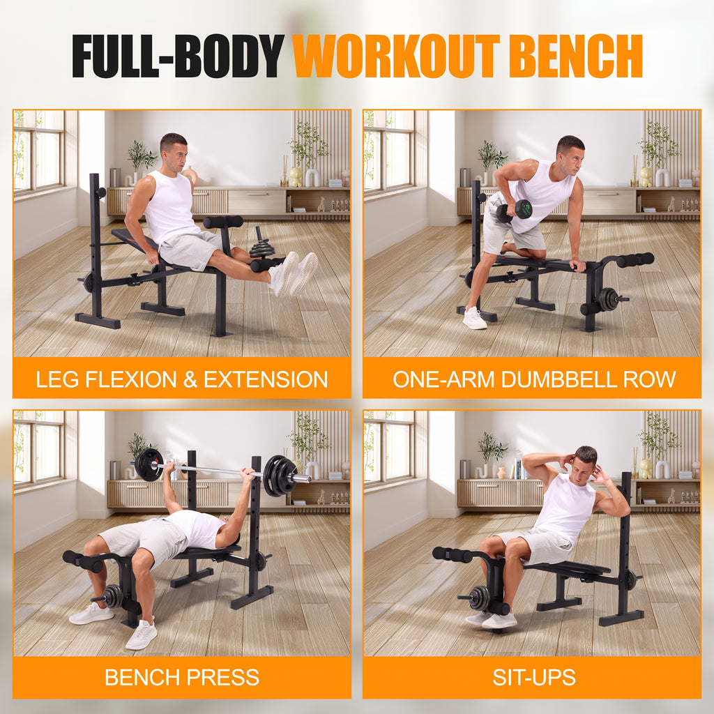 Weight Bench Set with Squat Rack – Adjustable Foldable Workout Bench Press, Leg Developer & Preacher Curl Pad for Home Gym Full Body Training | 800–1200 LBS Capacity | Black, Red, Pink