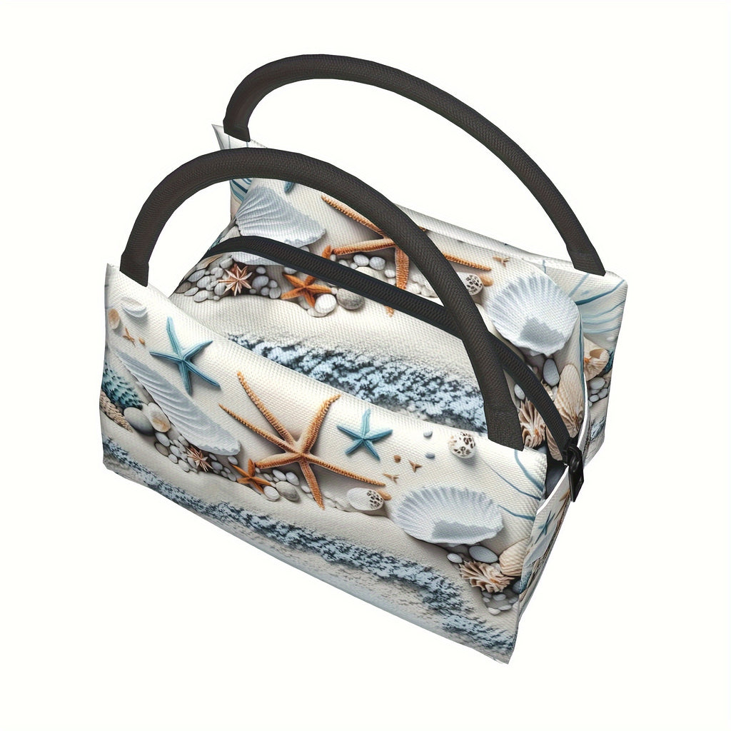 Insulated Cooler Bag Shell Design Lunch Tote – Reusable Polyester Beach Bag for Camping Picnics Outdoor Adventures Food & Drink Cooler 11x6.5x7 Inch