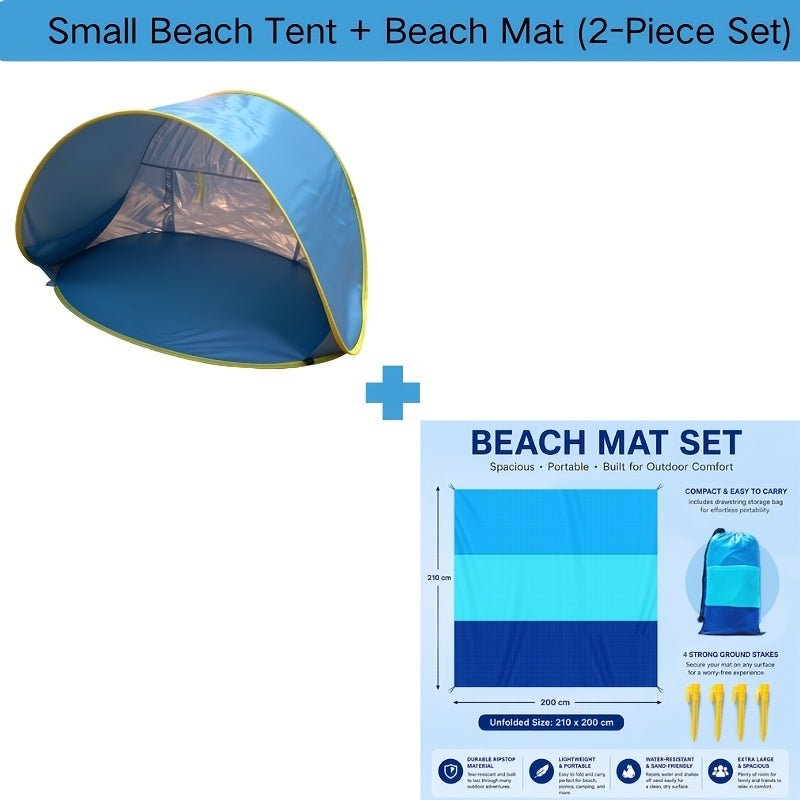 Pop-Up Beach Tent with UV Sun Protection – Portable Quick Setup Sun Shade Shelter for Beach Camping Hiking Travel Family Outings Optional Beach Mat Bundle Blue Pink