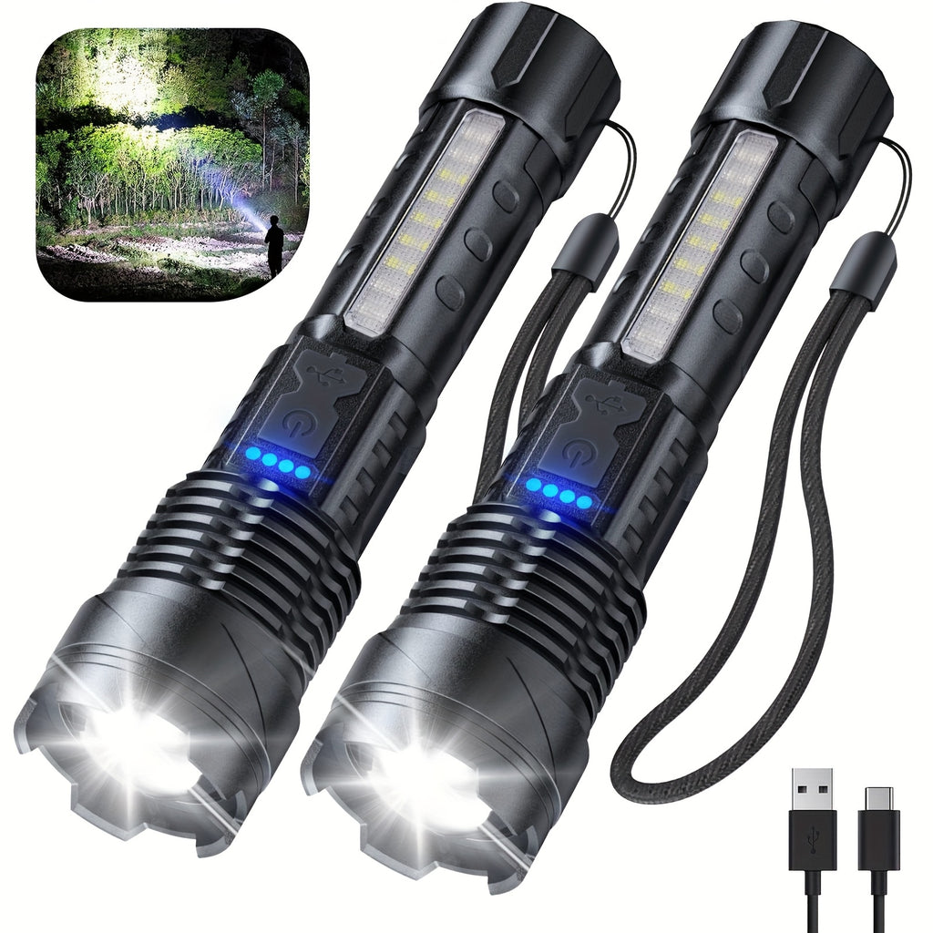 2-Pack Rechargeable LED Flashlight – High Lumen, 6 Lighting Modes, Strobe, IP44 Waterproof, for Camping Home Emergency Outdoor Use