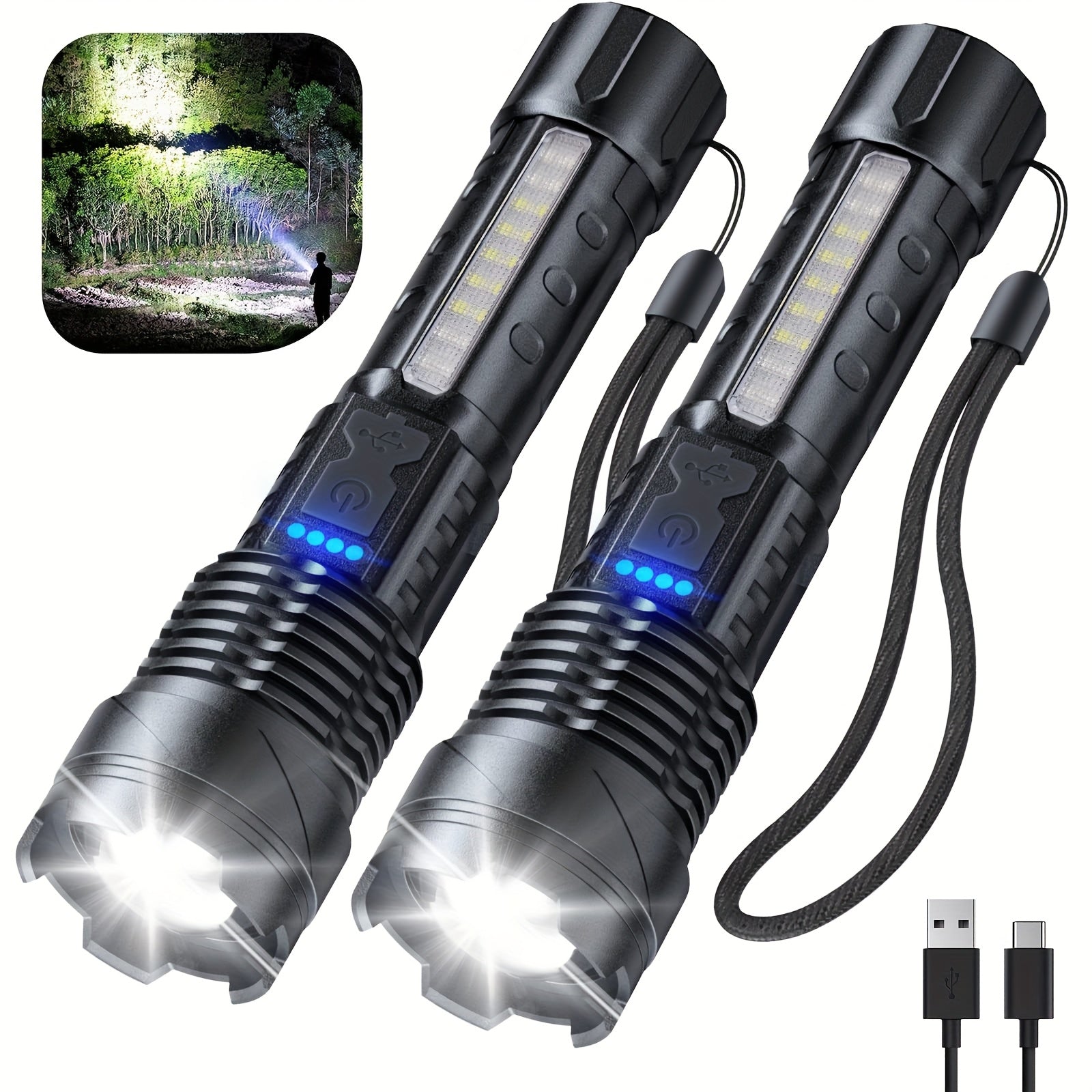 2-Pack Rechargeable LED Flashlight – High Lumen, 6 Lighting Modes, Strobe, IP44 Waterproof, for Camping Home Emergency Outdoor Use