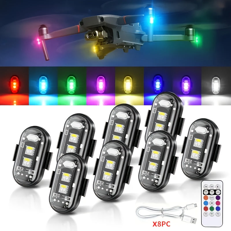 LED Bike Lights 8-Color Remote Control USB Rechargeable High Brightness Mini LED Lights for Bicycle Motorcycle Car Drone 2 4 6 8 Pack Gift for Riders