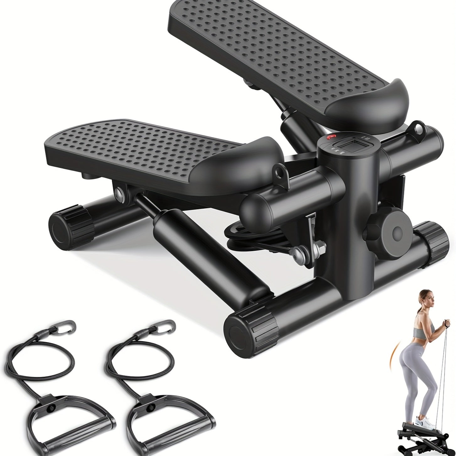 Mini Exercise Stepper Machine with Resistance Bands Portable Twist Stair Stepper Home Workout 300 lbs Full Body Cardio Trainer Blue Black Silver