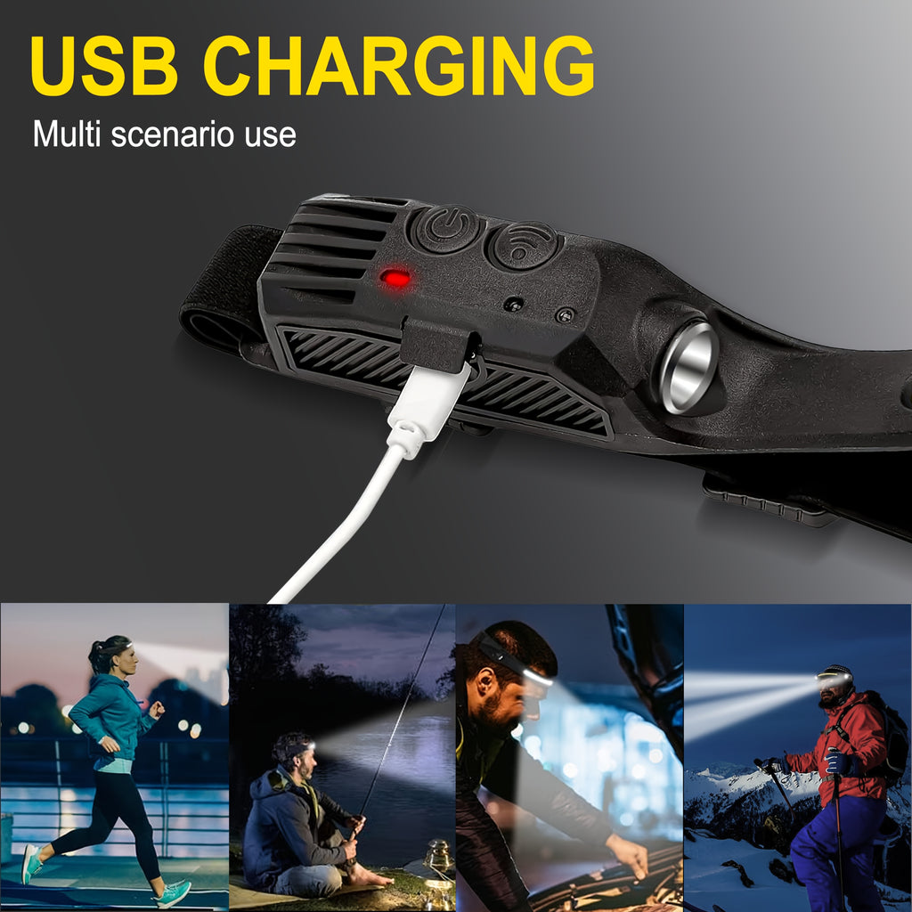 Motion Sensor Headlamp USB Rechargeable – IP54 Waterproof Super Bright LED Head Lamp with 5 Light Modes for Camping, Hiking, Running & Fishing | 1, 2 or 3 Pack