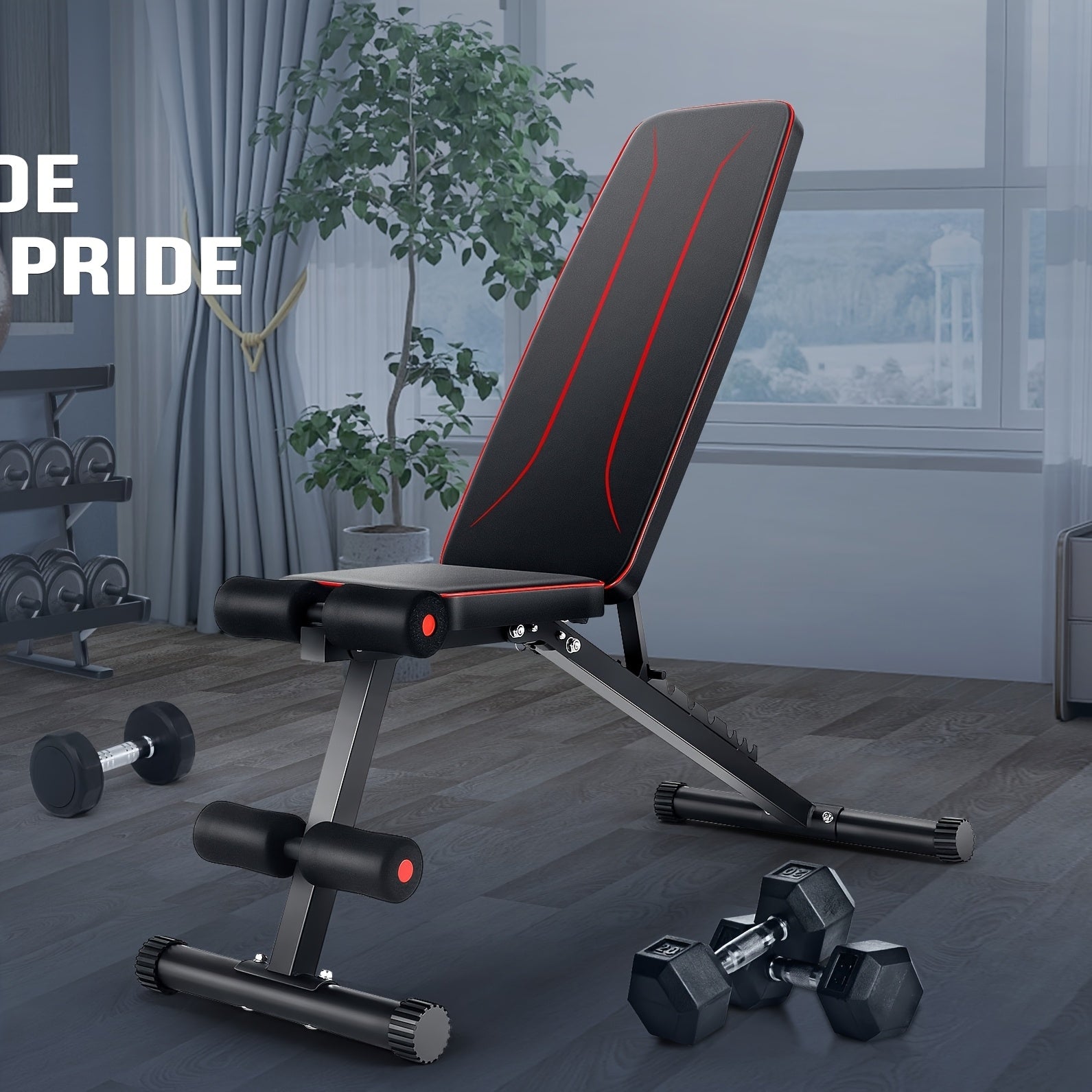 Weight Bench Set with Squat Rack – Adjustable Foldable Workout Bench Press, Leg Developer & Preacher Curl Pad for Home Gym Full Body Training | 800–1200 LBS Capacity | Black, Red, Pink