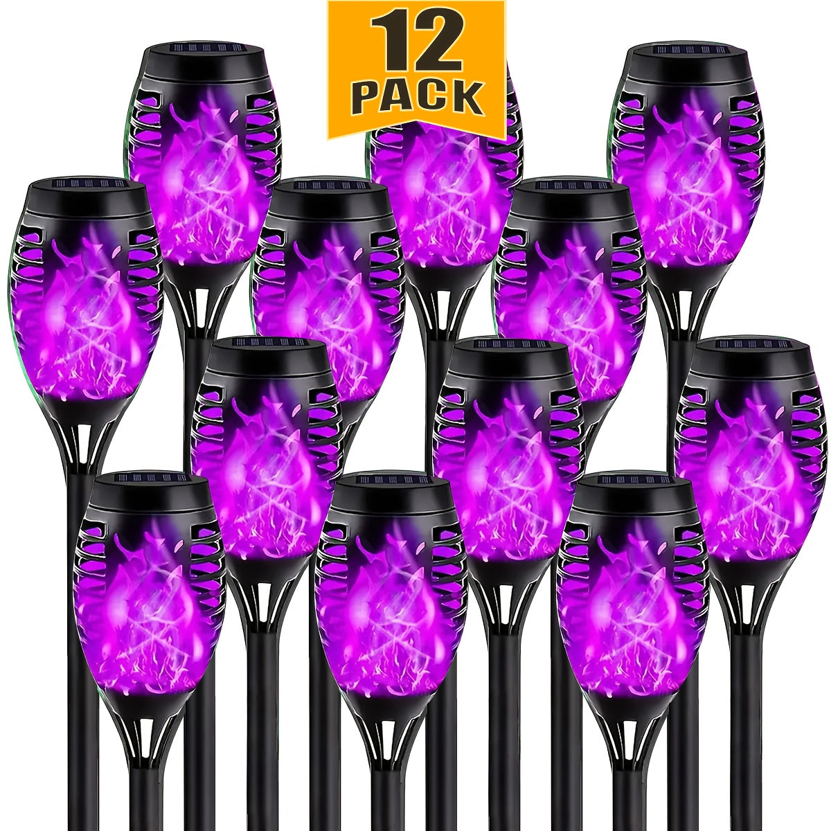 Solar Flame Torch Lights Outdoor - Flickering Flame Effect, IP65 Waterproof, Auto Dusk-to-Dawn, 750mAh Solar Powered Garden Stake Lights for Yard, Lawn, Patio & Pathway - 4/8/12 Pack