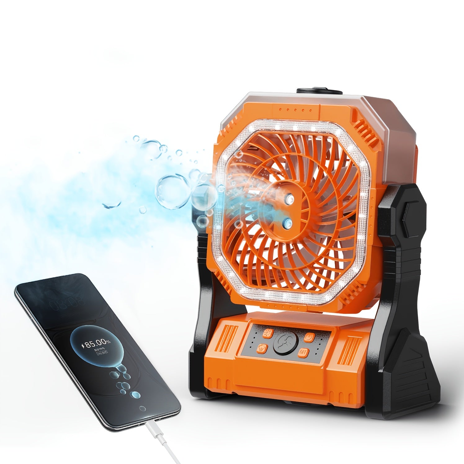 3-in-1 Portable Camping Fan with LED Light & Phone Charger - Rechargeable Battery Tent Fan with Hooks - Desktop Cooling Fan for Camping Patio Travel Sports Events Power Outages