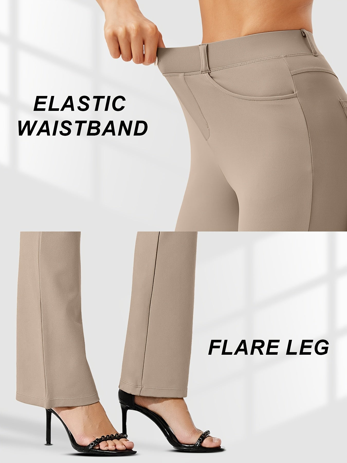 Women's Flare Leg Yoga Pants with 4 Pockets – High Waist Tummy Control Stretch Work Dress Slacks, Soft Nylon Spandex Fabric for Yoga Office Casual Daily Wear, S-XXL