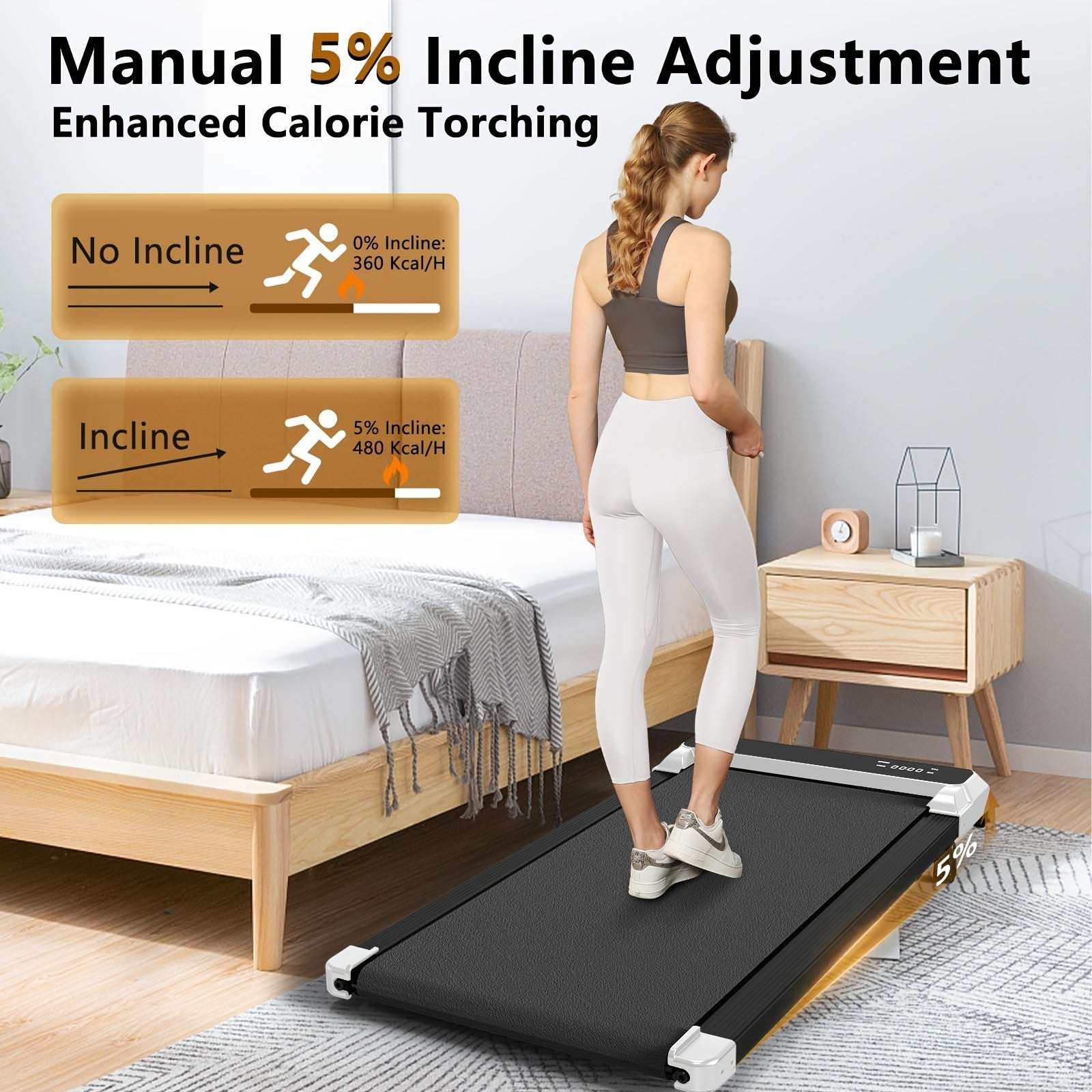 Foldable Treadmill Walking Pad with Incline & Handles – 300 Lbs Capacity, Portable Under Desk Compact Design for Home Gym & Office, Quiet Low-Impact Cardio Machine