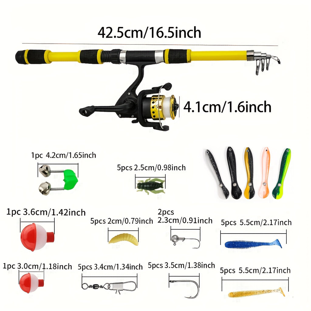 Fishing Combo Kit Surf & Boat – 6ft or 7ft Hi-Visibility Spinning Rod, Pre-Spooled Reel & 12 T-Tail Soft Lures, Lockable Travel Fishing Set for Beginners & Pros