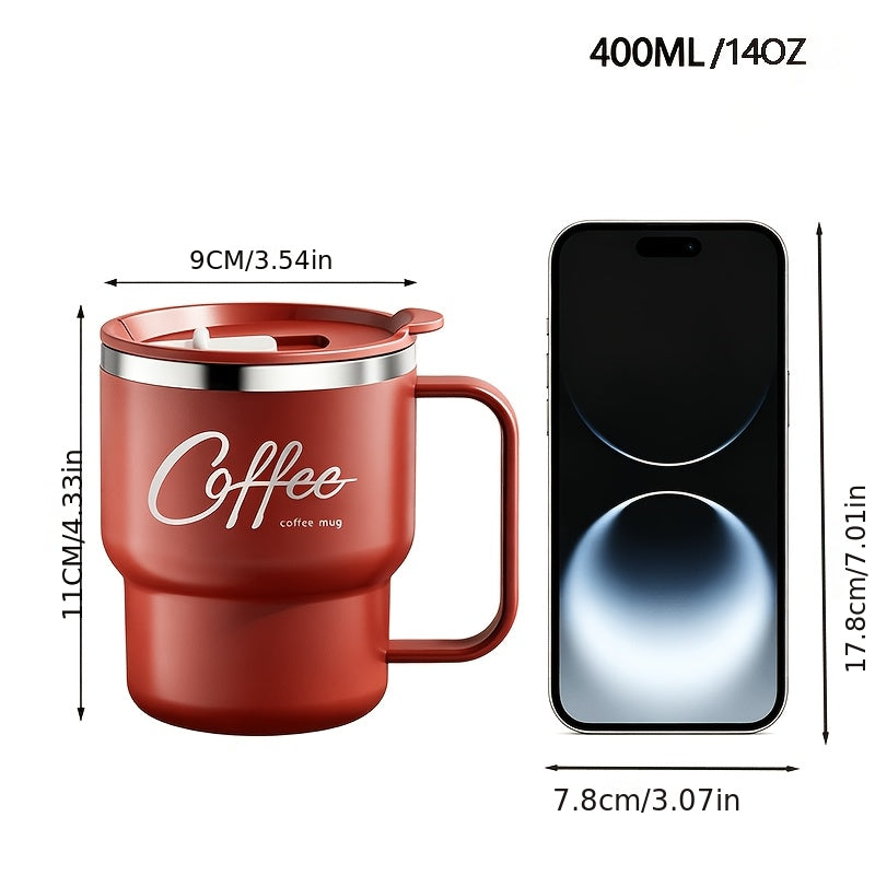 Stainless Steel Insulated Coffee Cup 13.53oz Double Wall Vacuum with Spill-Proof Lid - Wide Mouth Travel Mug with Ergonomic Handle for Hot Cold Drinks - Office Travel Home Gift Red Black White Yellow