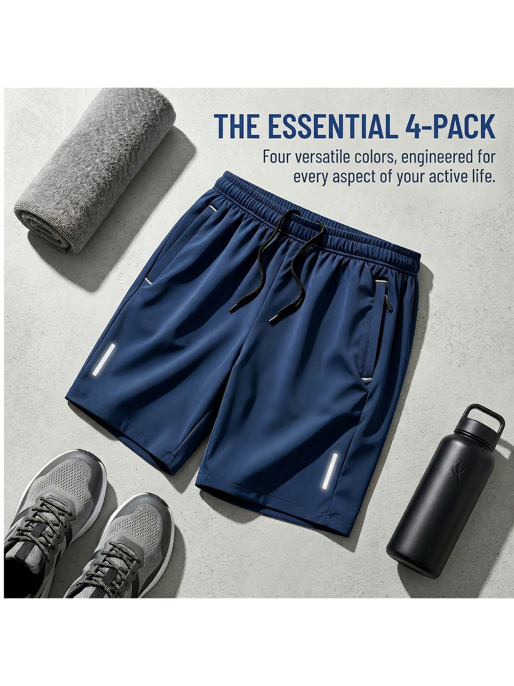 Men's Athletic Shorts 4 Pack Quick Dry Lightweight Running Shorts with Zipper Pockets Drawstring Waist Gym Workout Casual Loose Fit XS-XXXL