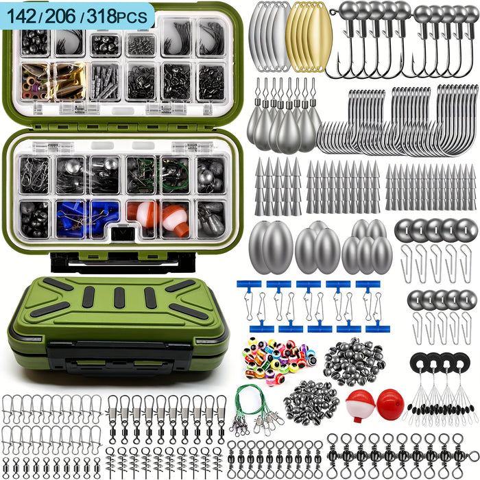 Fishing Tackle Kit 142 206 318 Pcs Hooks Weights Swivels Jigs Freshwater Saltwater Bass Trout Fishing Accessories Set