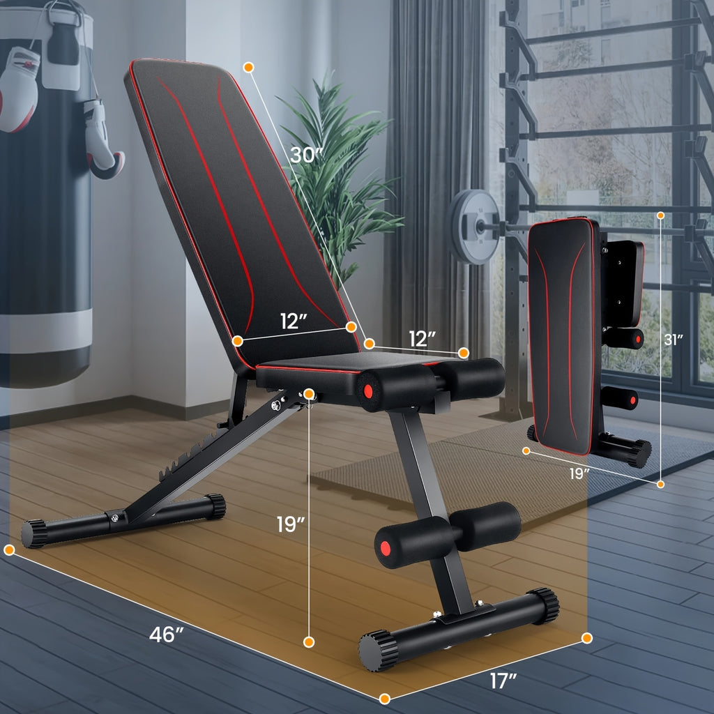 Weight Bench Set with Squat Rack – Adjustable Foldable Workout Bench Press, Leg Developer & Preacher Curl Pad for Home Gym Full Body Training | 800–1200 LBS Capacity | Black, Red, Pink